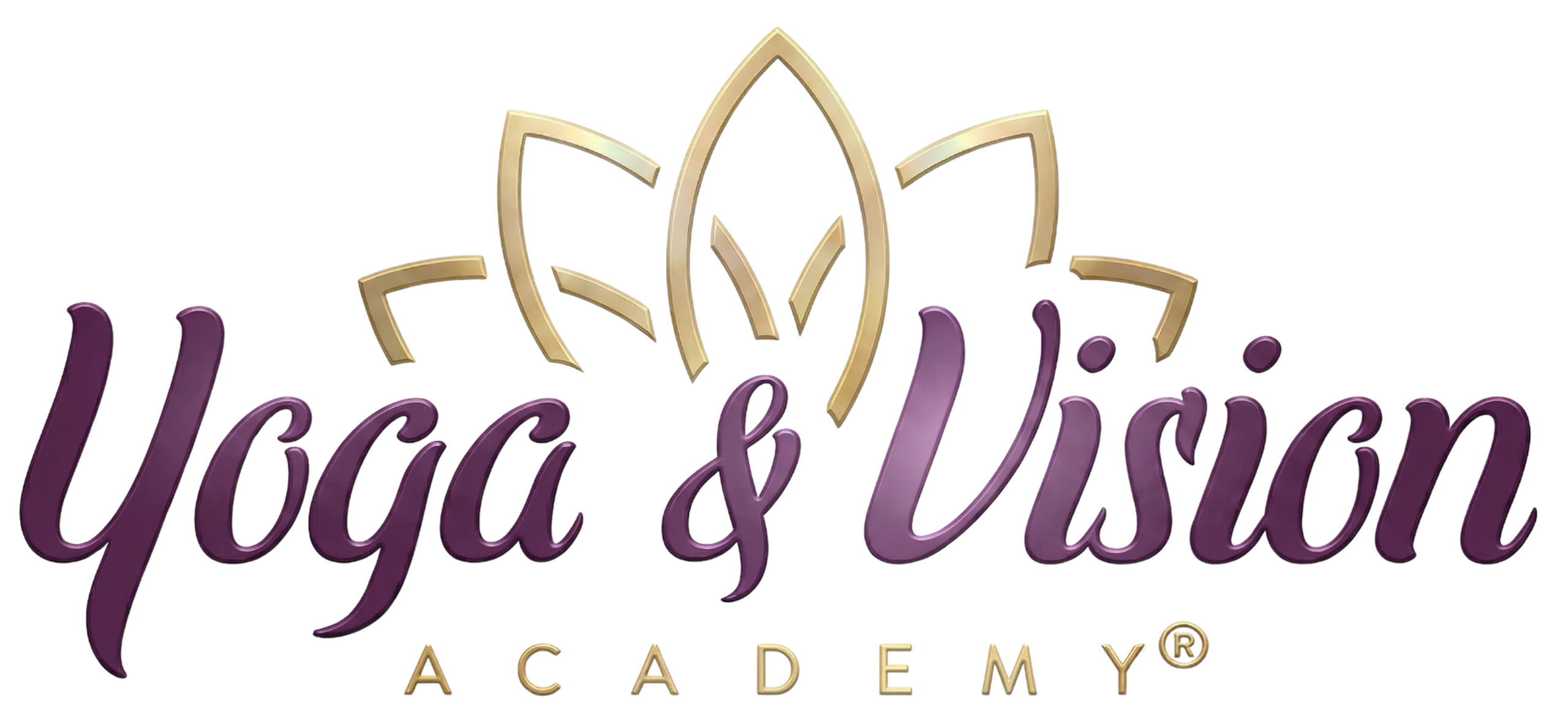 Logo Yoga & Vision Academy® v&nbsp;luxusním zlato-fialovém provedení se symbolem lotosu. Označení mezinárodního vzdělávacího institutu Martiny Bajerové pod ochrannou známkou.